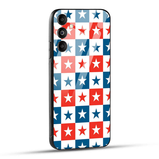Samsung Galaxy M14 5G Back Cover Blue And Red Star Print Printed Glass Case