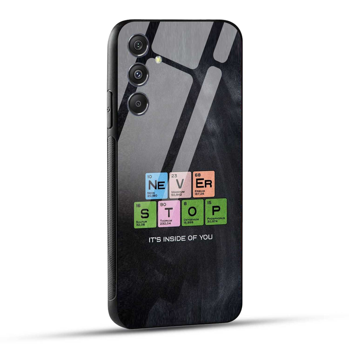 Samsung Galaxy M34 5G Back Cover Never Stop Its Inside Of you Printed Glass Case