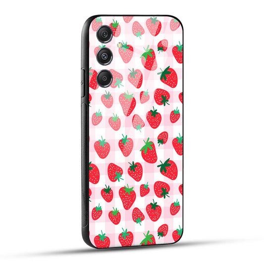 Samsung Galaxy M34 5G Back Cover Doodle Of Strawberries Printed Glass Case