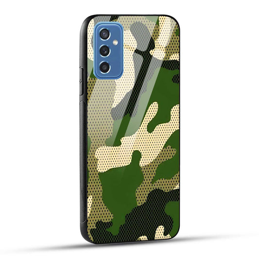 Samsung Galaxy M52 5G Back Cover Camouflage Printed Glass Case
