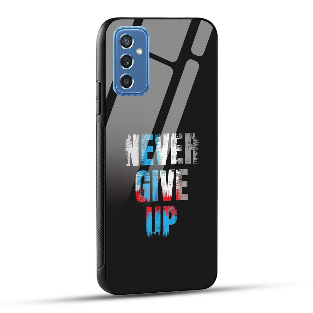 Samsung Galaxy M52 5G Back Cover Never Give Up Quote Printed Glass Case