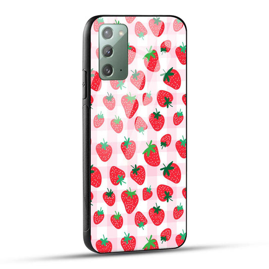 Samsung Galaxy Note 20 Back Cover Doodle Of Strawberries Printed Glass Case