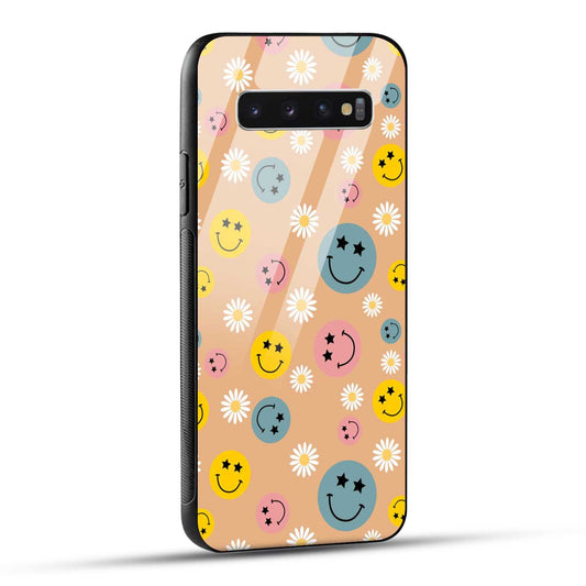 Samsung Galaxy S10 4G Back Cover Smiley And Flowers Printed Glass Case