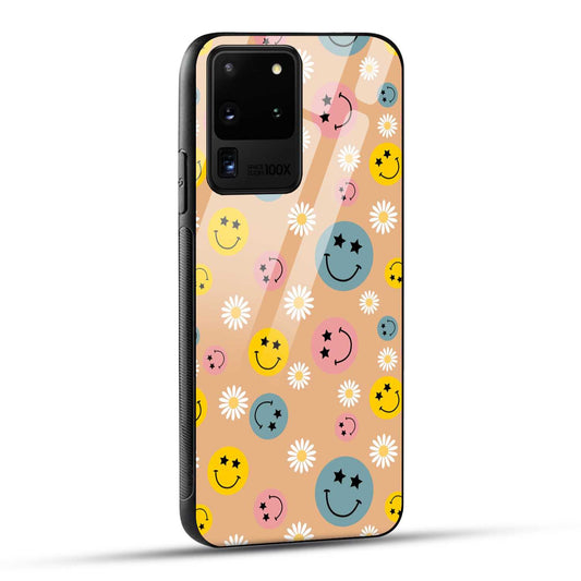 Samsung Galaxy S20 Ultra Back Cover Smiley And Flowers Printed Glass Case
