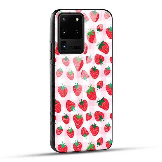 Samsung Galaxy S20 Ultra Back Cover Doodle Of Strawberries Printed Glass Case