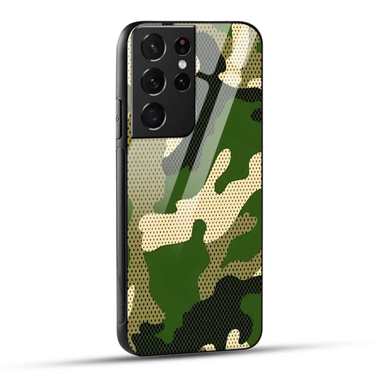 Samsung Galaxy S21 Ultra 5G Back Cover Camouflage Printed Glass Case