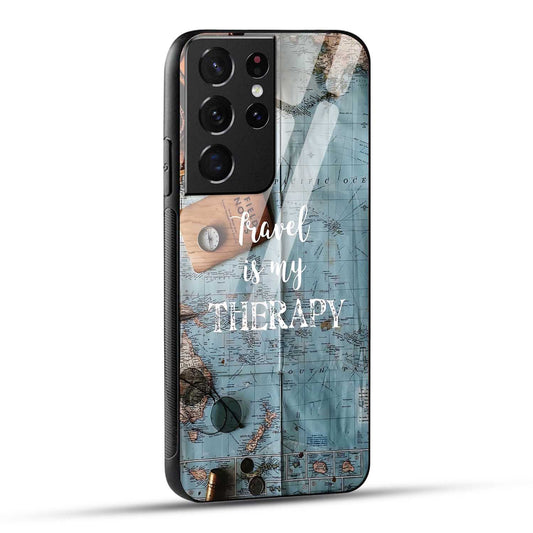 Samsung Galaxy S21 Ultra 5G Back Cover Travel Is My Therapy Printed Glass Case