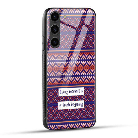 Samsung Galaxy S23 5G Back Cover Geometric Pattern And An Inspiring Phrase Printed Glass Case