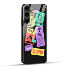Samsung Galaxy S23 5G Back Cover Illustrated Packaging Symbols Printed Glass Case