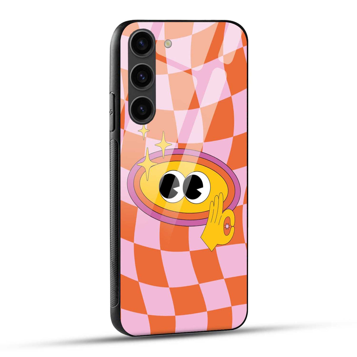 Samsung Galaxy S23 5G Back Cover Pink Red Yellow Happy Hippie No Copy Trending Printed Glass Case