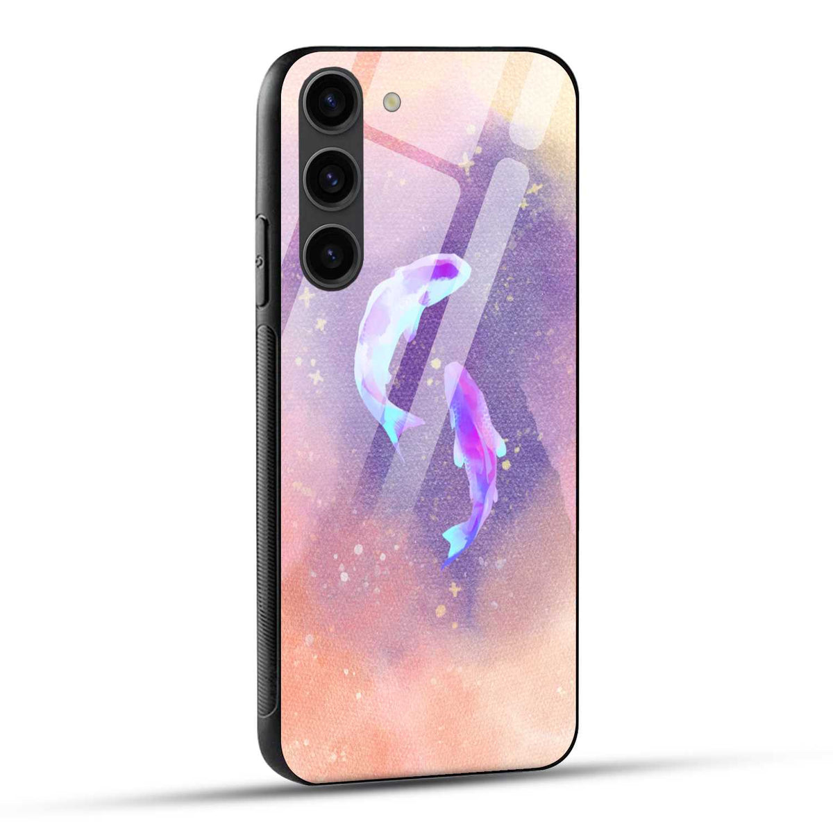 Samsung Galaxy S23 5G Back Cover Purple Orange Colorful Watercolor Fish Printed Glass Case