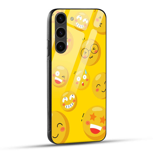 Samsung Galaxy S23 5G Back Cover Yellow Bold Illustrative Emoticon Printed Glass Case