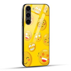 Samsung Galaxy S23 5G Back Cover Yellow Bold Illustrative Emoticon Printed Glass Case