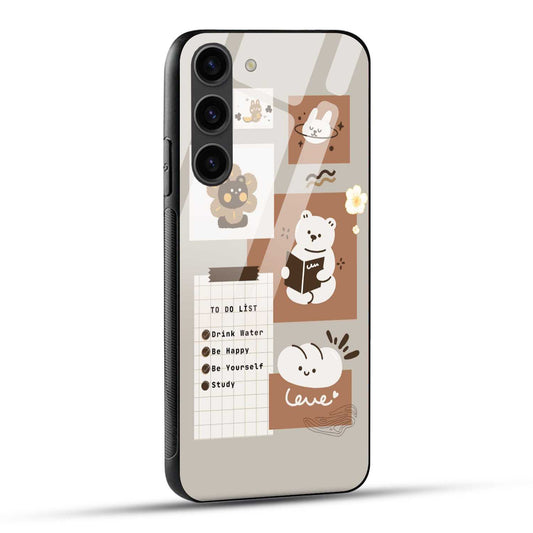 Samsung Galaxy S23 5G Back Cover Beige Brown Playful Illustration Printed Glass Case