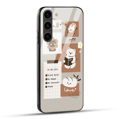 Samsung Galaxy S23 5G Back Cover Beige Brown Playful Illustration Printed Glass Case