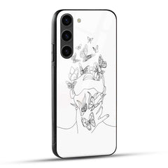 Samsung Galaxy S23 5G Back Cover Black Line Art Butterflies Woman Printed Glass Case