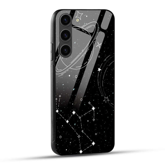 Samsung Galaxy S23 5G Back Cover Black Line Illustration Outer Space Printed Glass Case