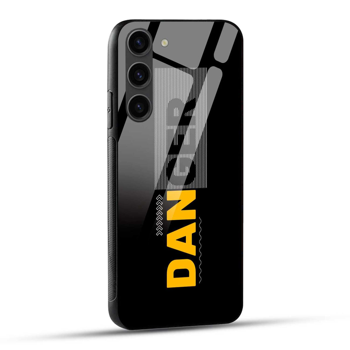 Samsung Galaxy S23 5G Back Cover Black Orange Modern Danger Printed Glass Case