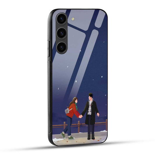 Samsung Galaxy S23 5G Back Cover Blue Illustrated Couple And Night Sky Printed Glass Case
