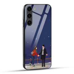Samsung Galaxy S23 5G Back Cover Blue Illustrated Couple And Night Sky Printed Glass Case