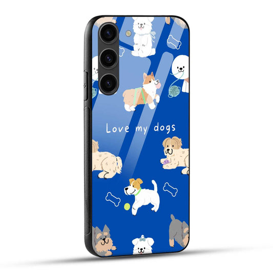 Samsung Galaxy S23 5G Back Cover Blue White Dog Printed Glass Case