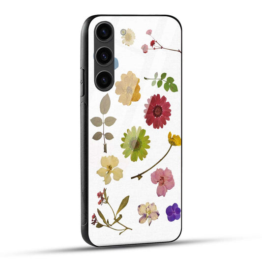 Samsung Galaxy S23 5G Back Cover Colorful Vintage Dried And Pressed Flower Printed Glass Case