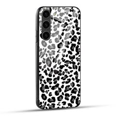 Samsung Galaxy S23 5G Back Cover Black And White Leopard Printed Glass Case