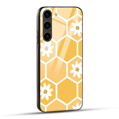 Samsung Galaxy S23 5G Back Cover Honeycomb And Flower Pattern Printed Glass Case