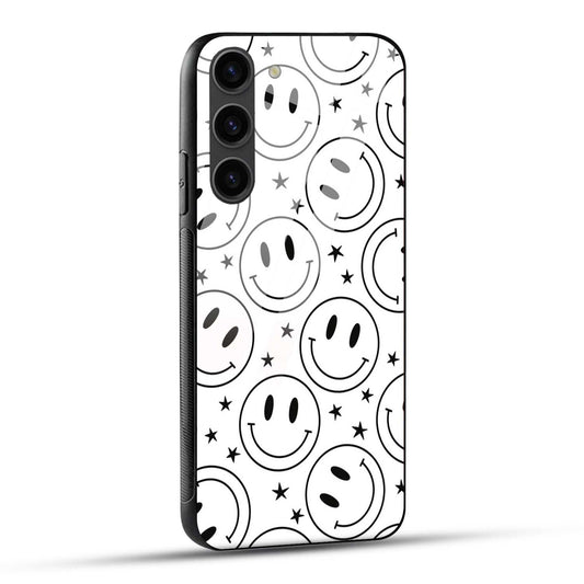Samsung Galaxy S23 5G Back Cover Doodle Of Smiley Black And White Printed Glass Case