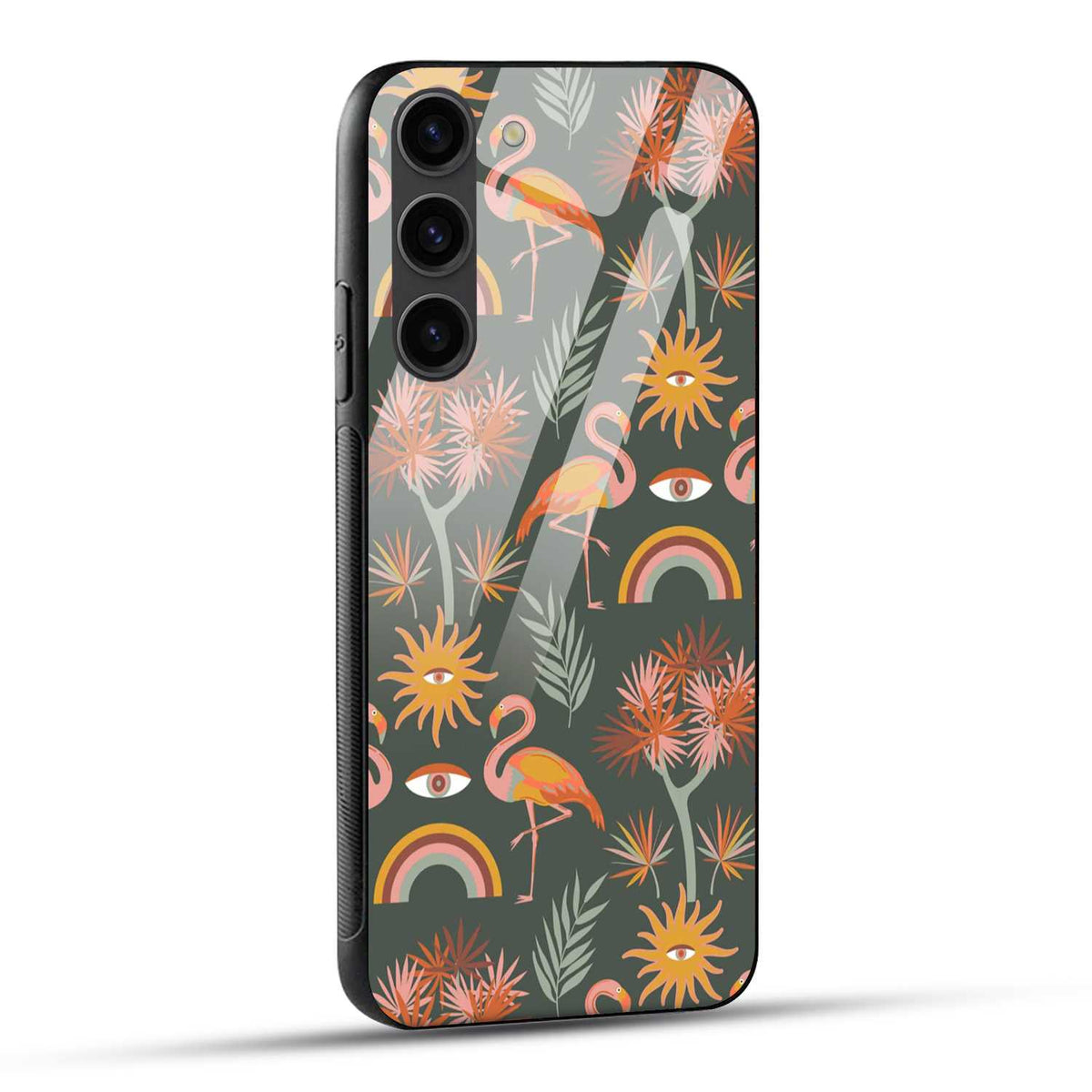 Samsung Galaxy S23 Plus 5G Back Cover Flamingo And Leaf Pattern Printed Glass Case