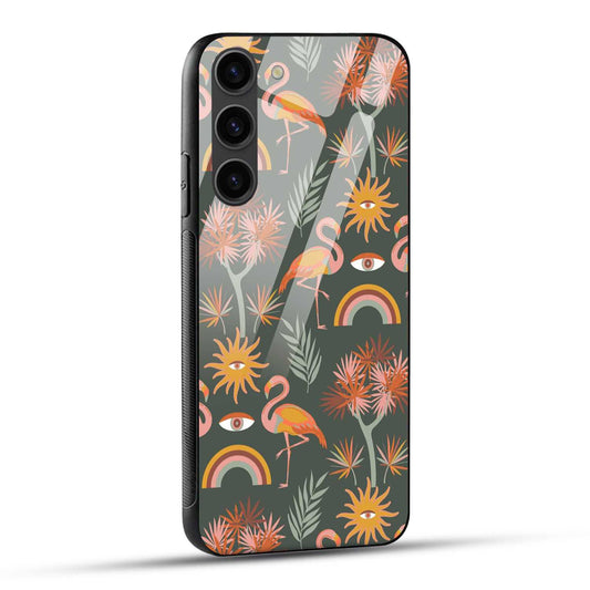 Samsung Galaxy S23 Plus 5G Back Cover Flamingo And Leaf Pattern Printed Glass Case