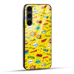 Samsung Galaxy S23 5G Back Cover Doodle Of Texts In Yellow Background Printed Glass Case