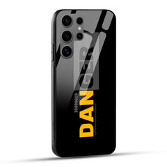 Samsung Galaxy S24 Ultra 5G Back Cover Black Orange Modern Danger Printed Glass Case