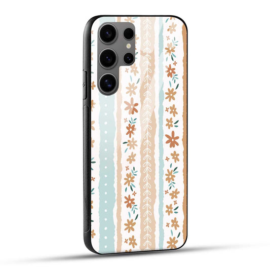 Samsung Galaxy S24 Ultra 5G Back Cover Retro Floral Striped Printed Glass Case