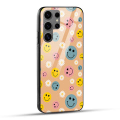 Samsung Galaxy S24 Ultra 5G Back Cover Smiley And Flowers Printed Glass Case