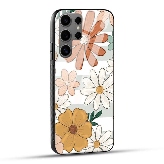Samsung Galaxy S24 Ultra 5G Back Cover Retro Flower Doodle Printed Glass Case
