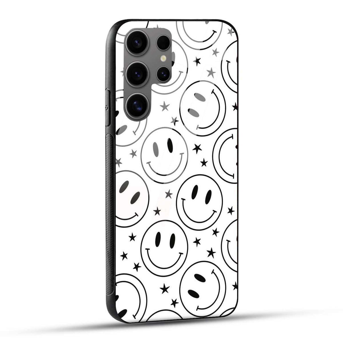 Samsung Galaxy S24 Ultra 5G Back Cover Doodle Of Smiley Black And White Printed Glass Case