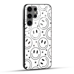 Samsung Galaxy S24 Ultra 5G Back Cover Doodle Of Smiley Black And White Printed Glass Case
