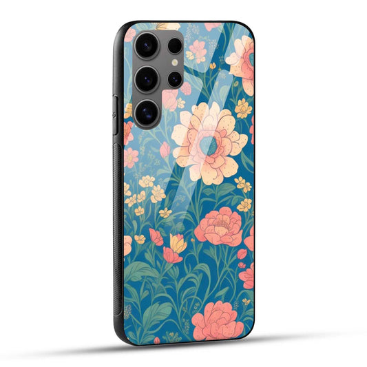 Samsung Galaxy S24 Ultra 5G Back Cover Retro Flowers Art Printed Glass Case