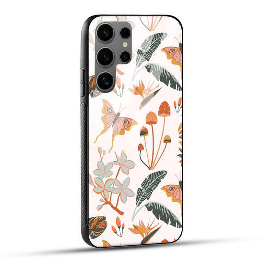 Samsung Galaxy S24 Ultra 5G Back Cover Butterflies And Leaf Printed Glass Case