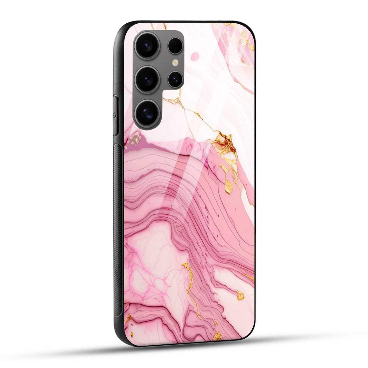 Samsung Galaxy S24 Ultra 5G Back Cover Pink White Marble Printed Glass Case