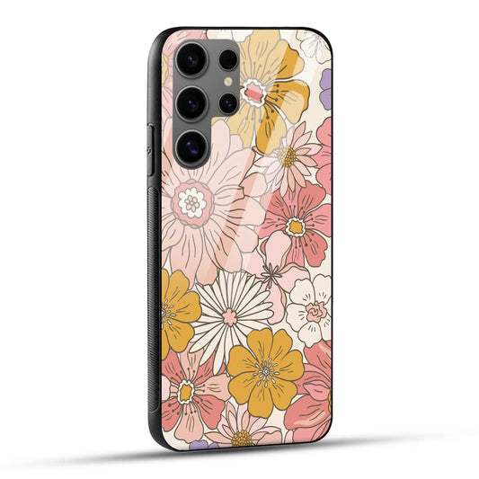 Samsung Galaxy S24 Ultra 5G Back Cover Retro Pattern Flower Printed Glass Case
