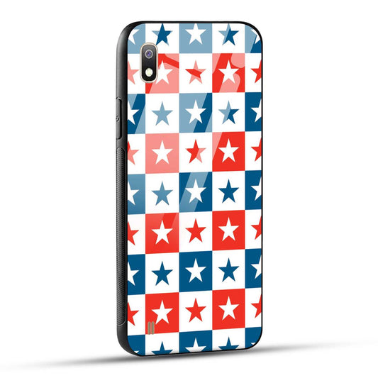Samsung Galaxy A10 Back Cover Blue And Red Star Print Printed Glass Case