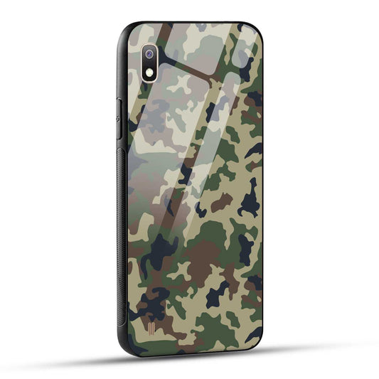Samsung Galaxy A10 Back Cover Army Pattern Printed Glass Case