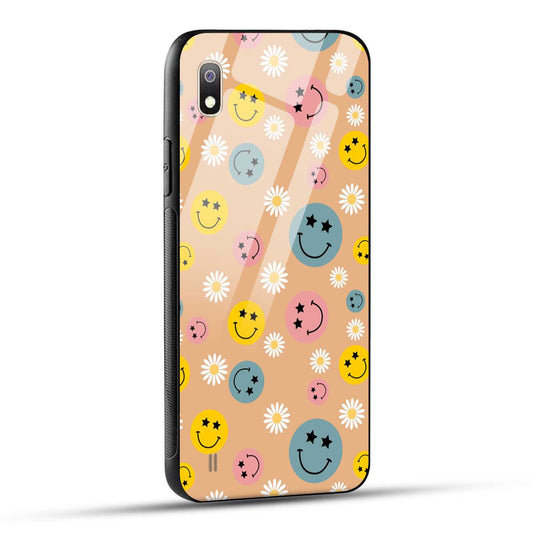 Samsung Galaxy A10 Back Cover Smiley And Flowers Printed Glass Case