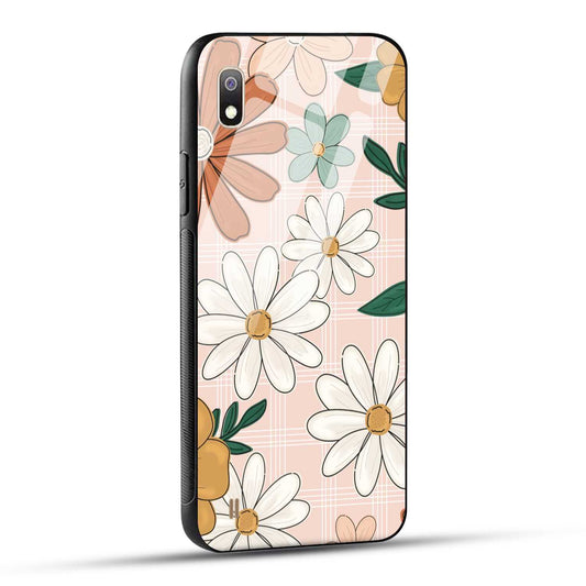 Samsung Galaxy A10 Back Cover Retro Flower Art Printed Glass Case