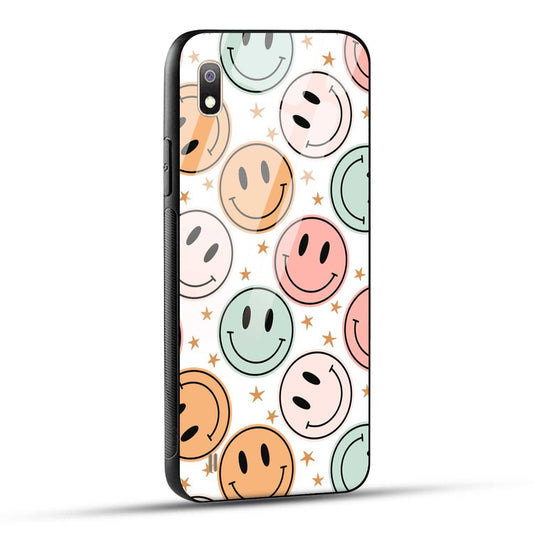 Samsung Galaxy A10 Back Cover Smiling Flowers And Stars Printed Glass Case
