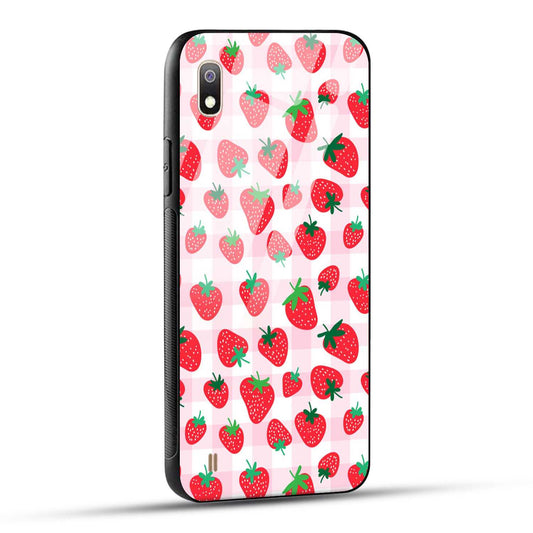 Samsung Galaxy A10 Back Cover Doodle Of Strawberries Printed Glass Case