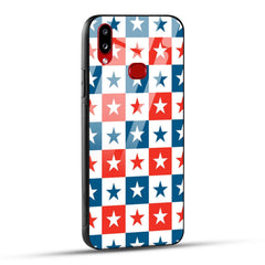 Samsung Galaxy A10s / Samsung Galaxy M01s Back Cover Blue And Red Star Print Printed Glass Case