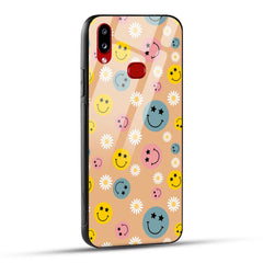 Samsung Galaxy A10s / Samsung Galaxy M01s Back Cover Smiley And Flowers Printed Glass Case